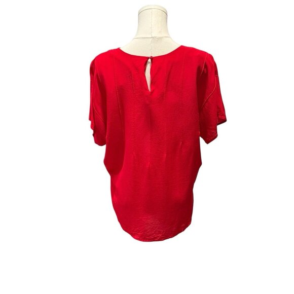 Vintage 80s Silk Short Sleeve Red Pintuck Blouse W/ Shoulder Pads Womens Medium - Picture 4 of 10